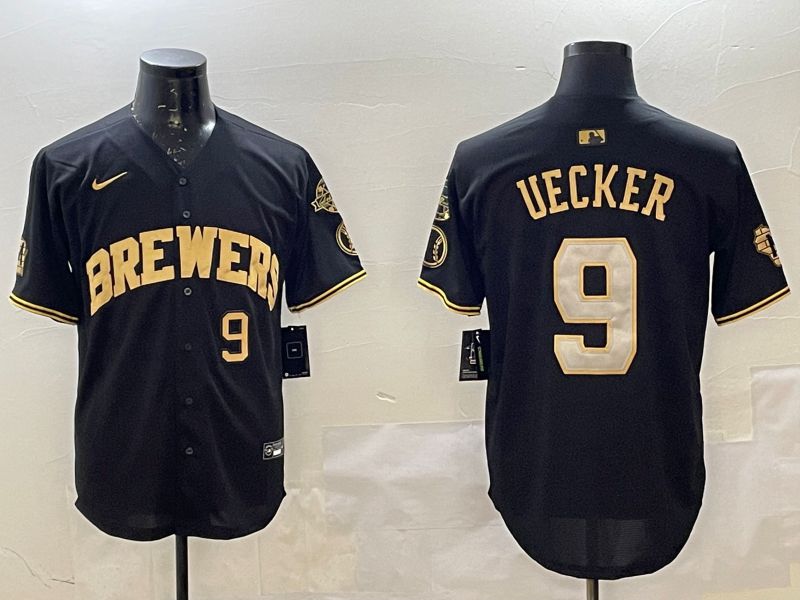 Men Milwaukee Brewers #9 Uecker Black Gold Game 2025 Nike MLB Jersey style 5->milwaukee brewers->MLB Jersey